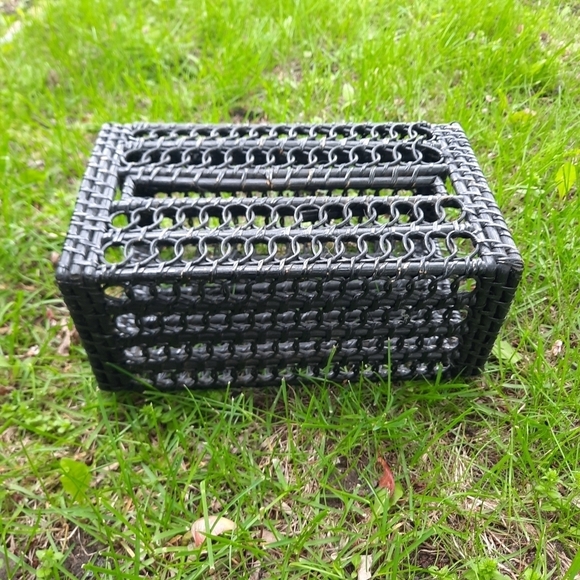 Vintage black boho woven wicker tissue box holder - Picture 5 of 7